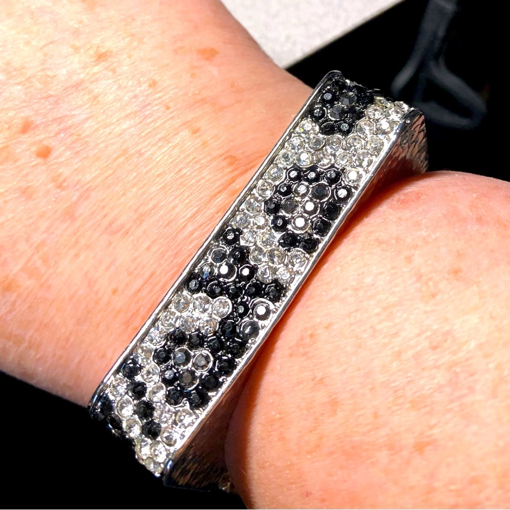 Vintage square hinged black leopard print cuff bangle